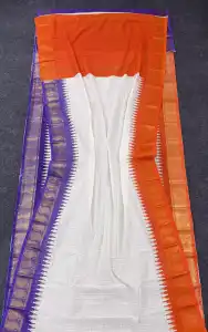White Orange & Purple Madurai Cotton Saree