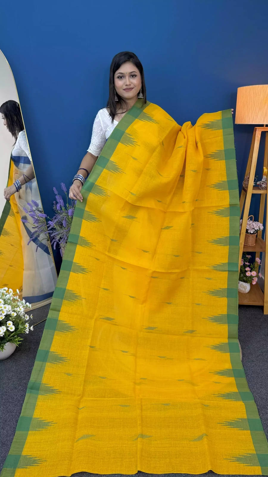 Mustard Yellow & Green Manipuri Saree