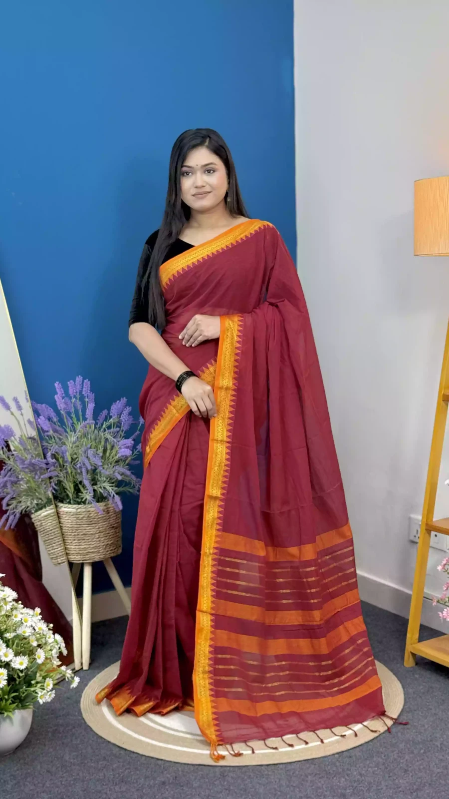 Deep Maroon Aarong Cotton Saree