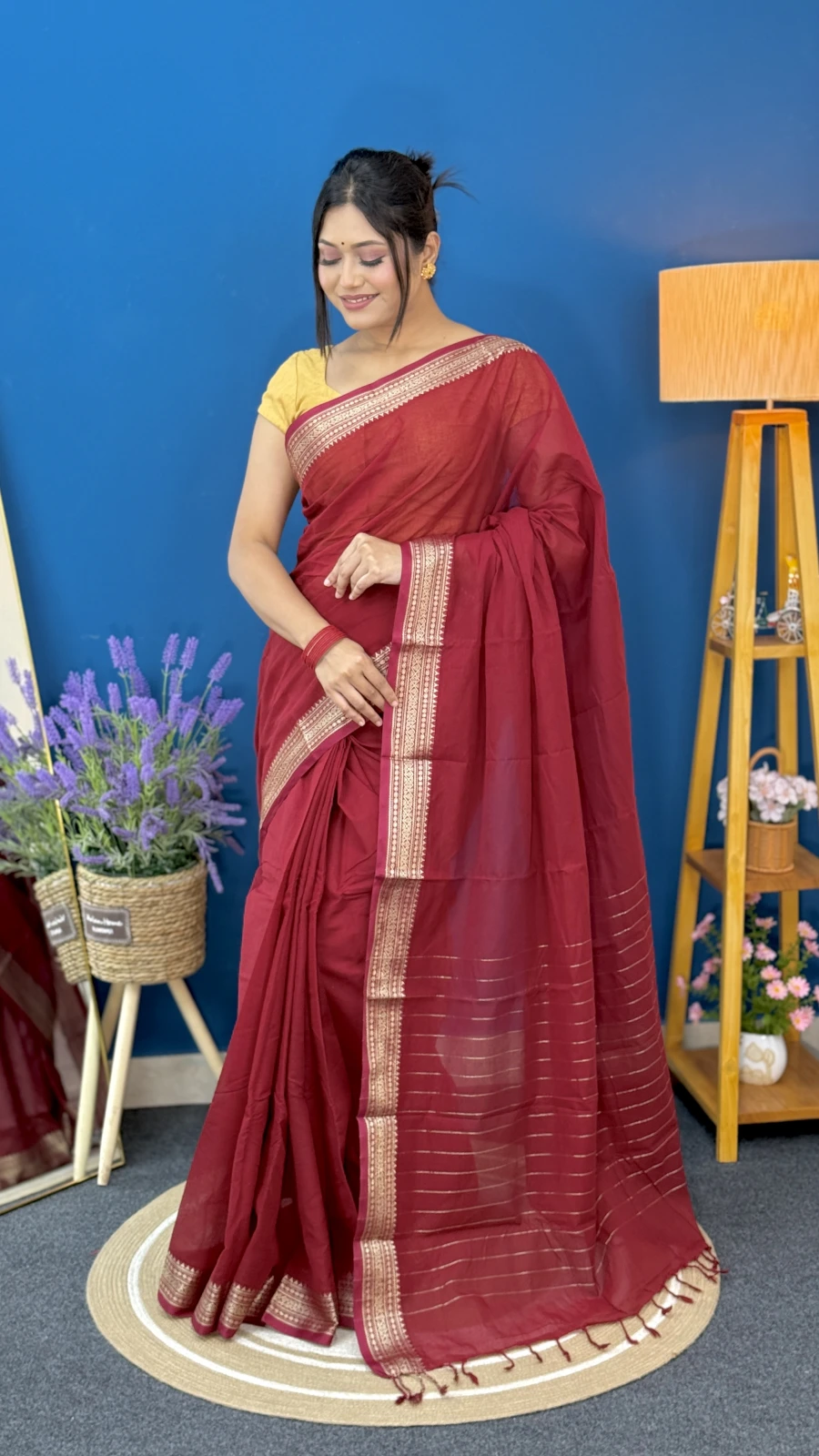Maroon / Wine Red Aarong Cotton Saree