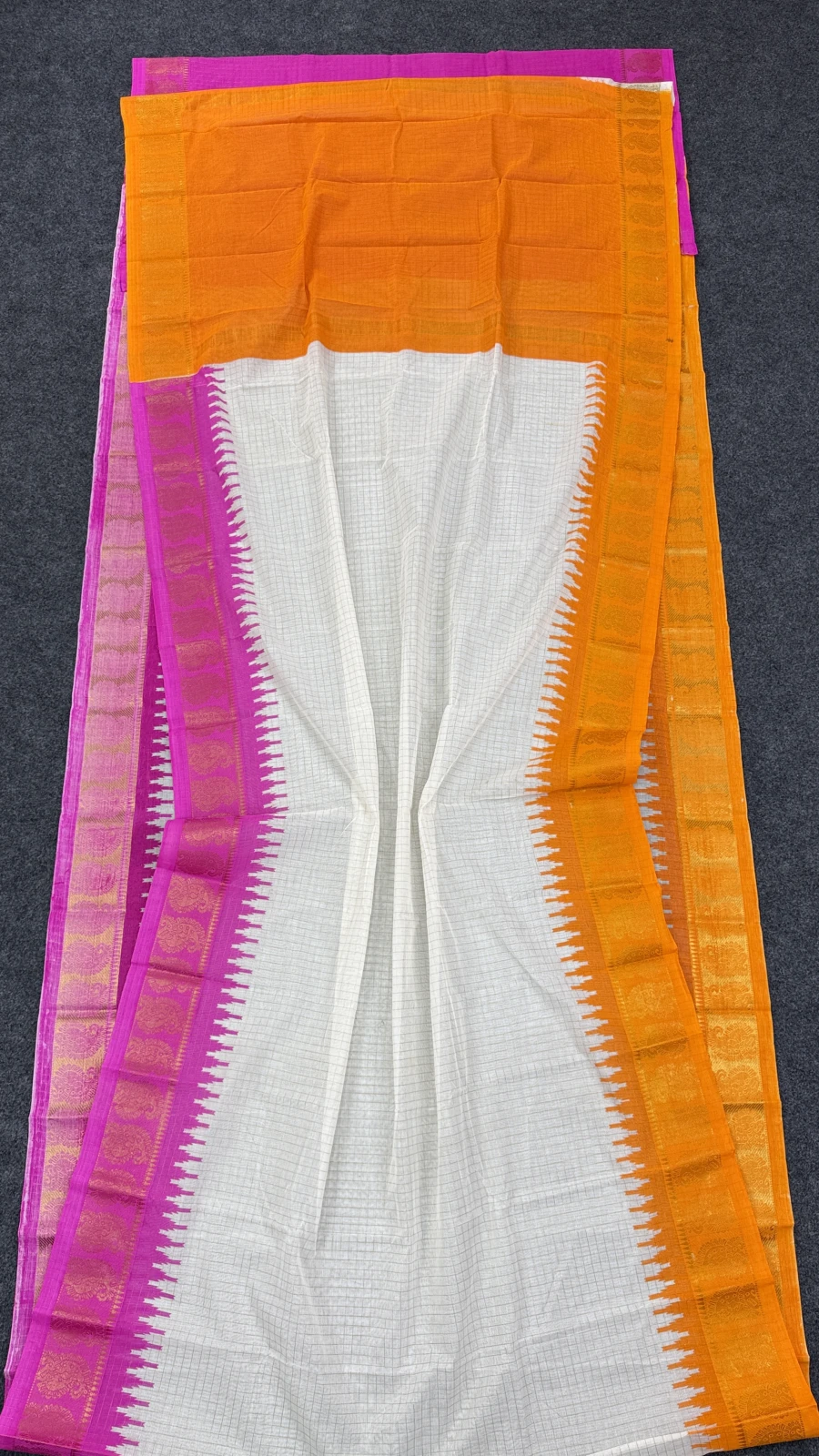 White with Magenta/Pink Border Madurai Cotton Saree