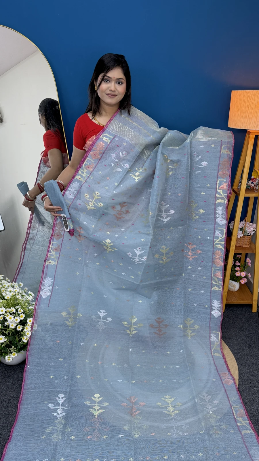 Elegant Ice Blue Dhakai Jamdani Saree