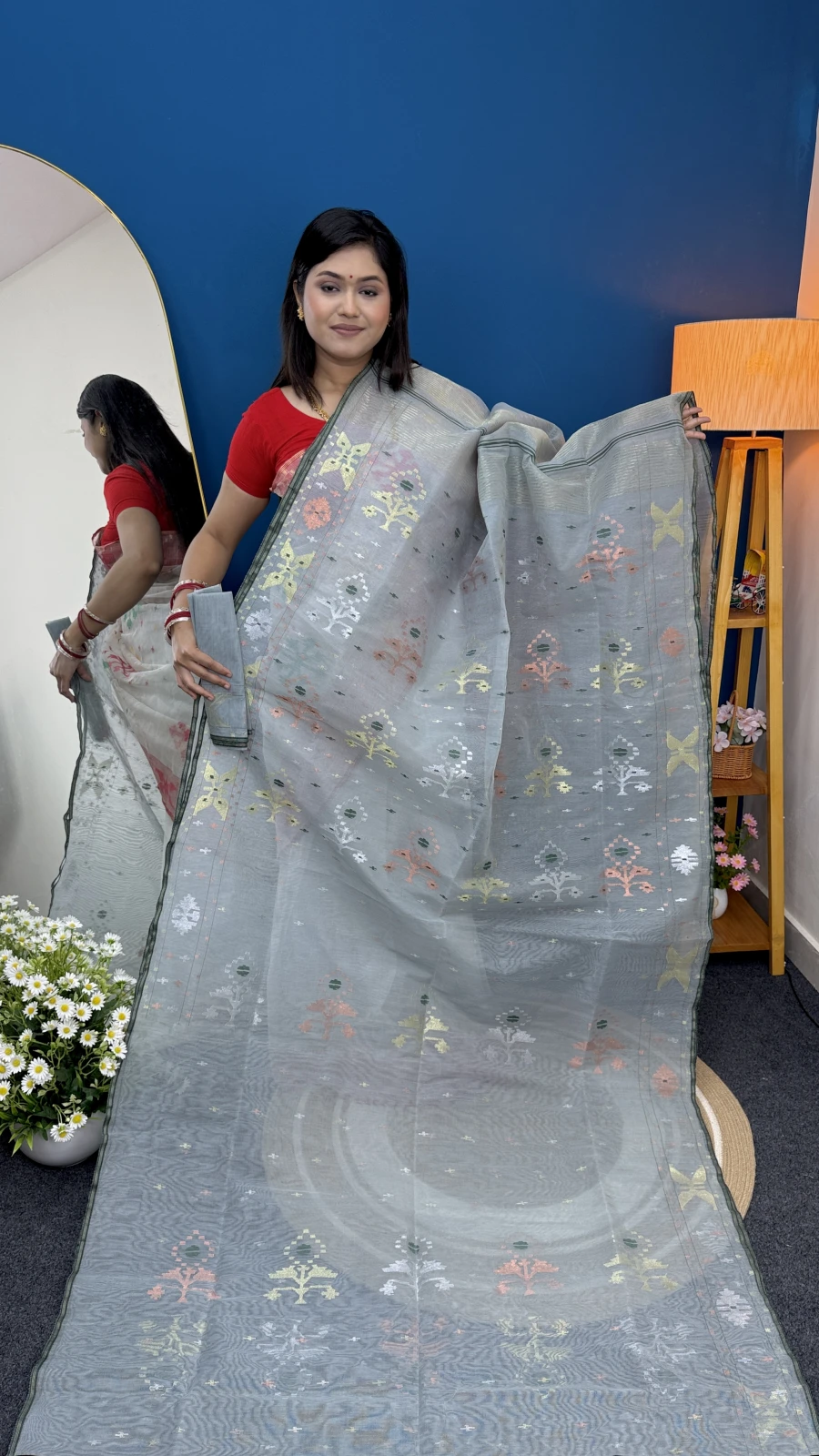Subtle Ash Grey Dhakai Jamdani Saree