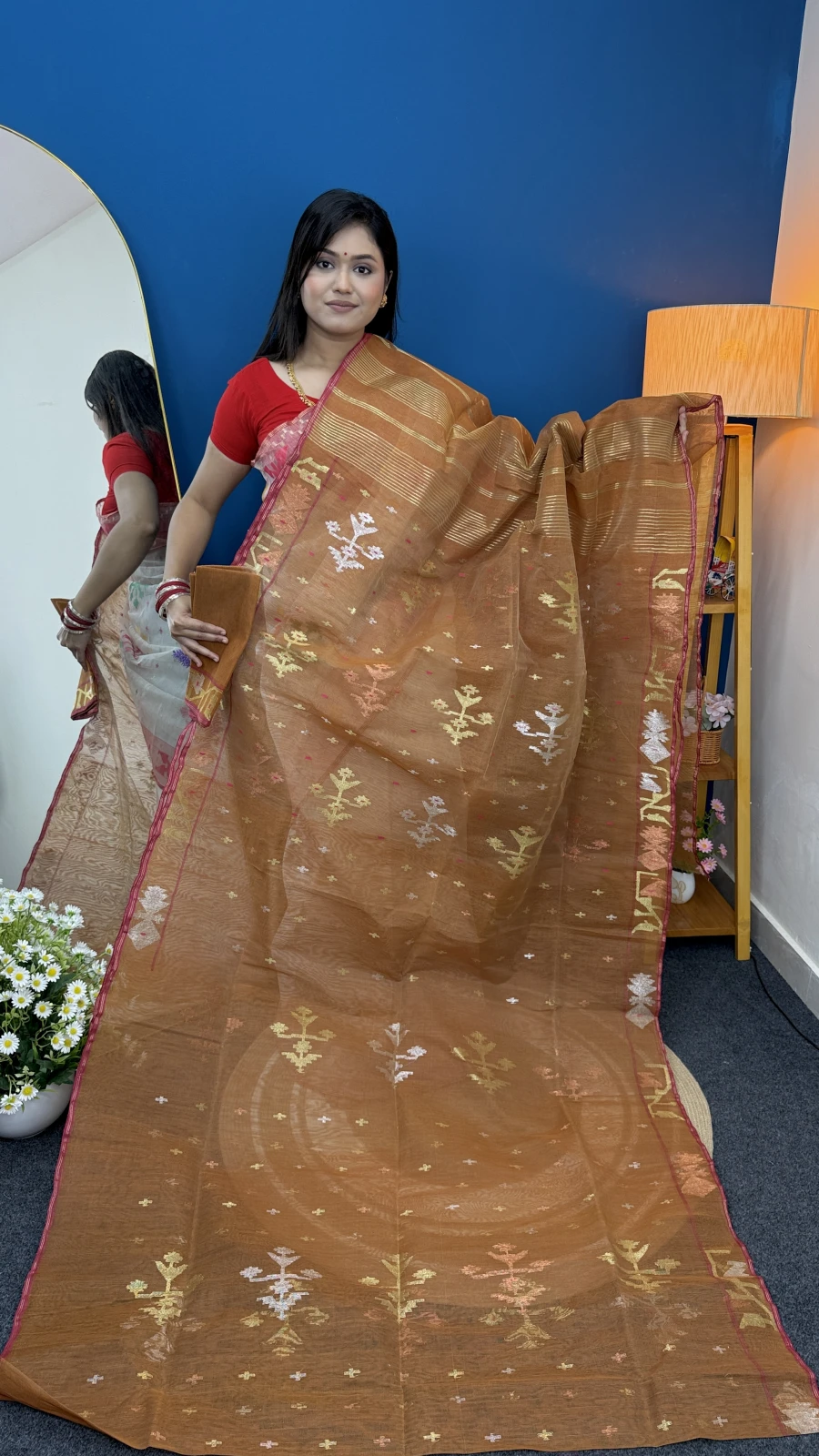 Golden Bronze Dhakai Jamdani Saree