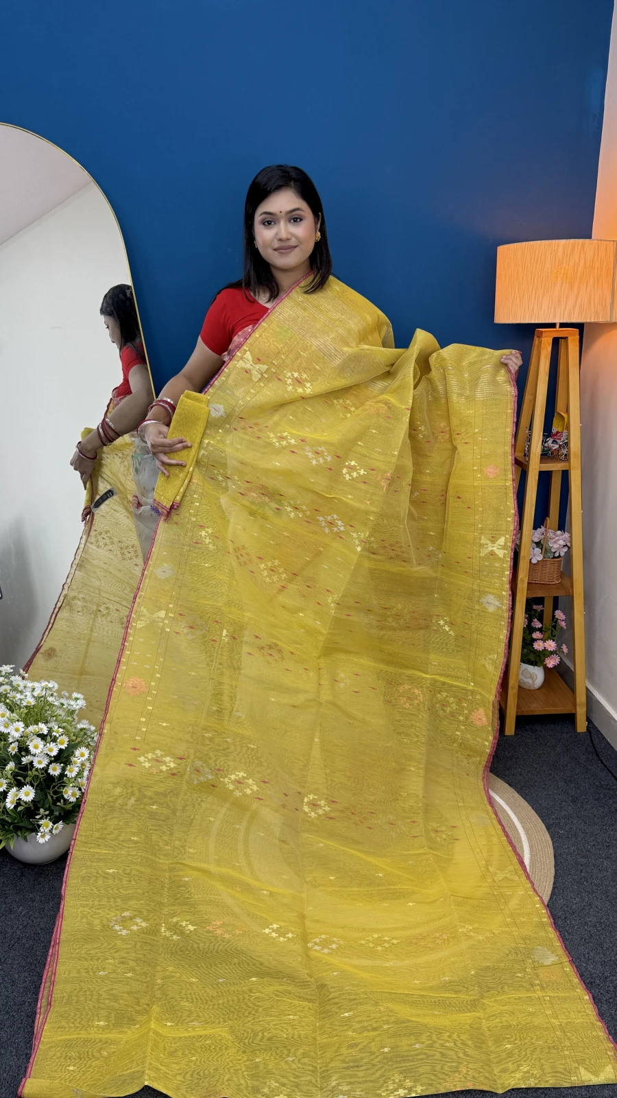 Premium Yellow Dhakai Jamdani  Saree