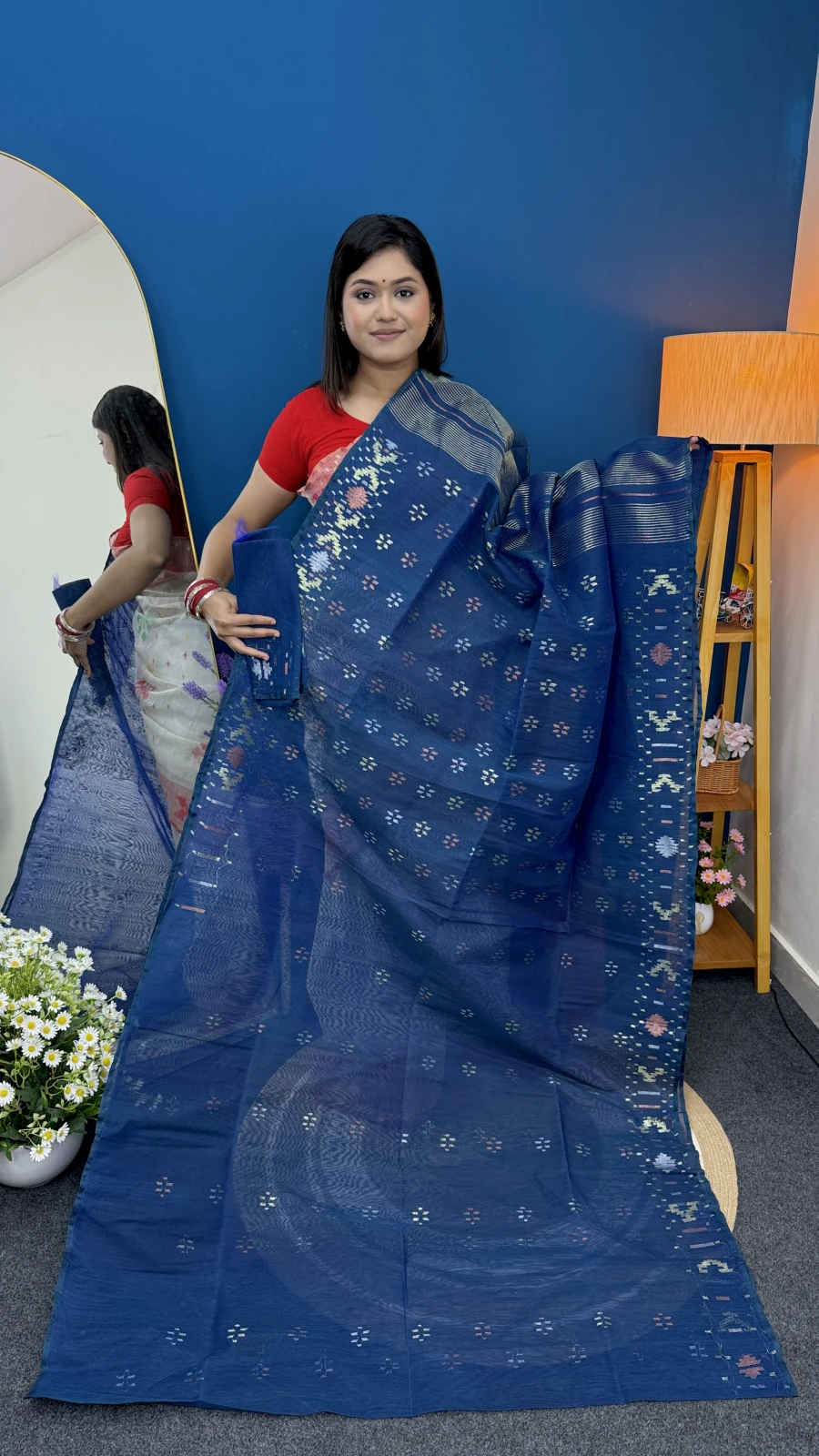 Premium Navy Blue Dhakai Jamdani