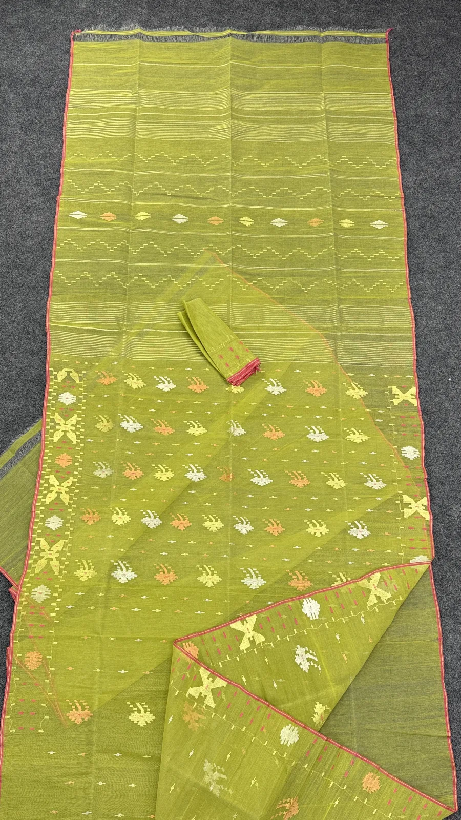 Lime Green Dhakai Jamdani Saree