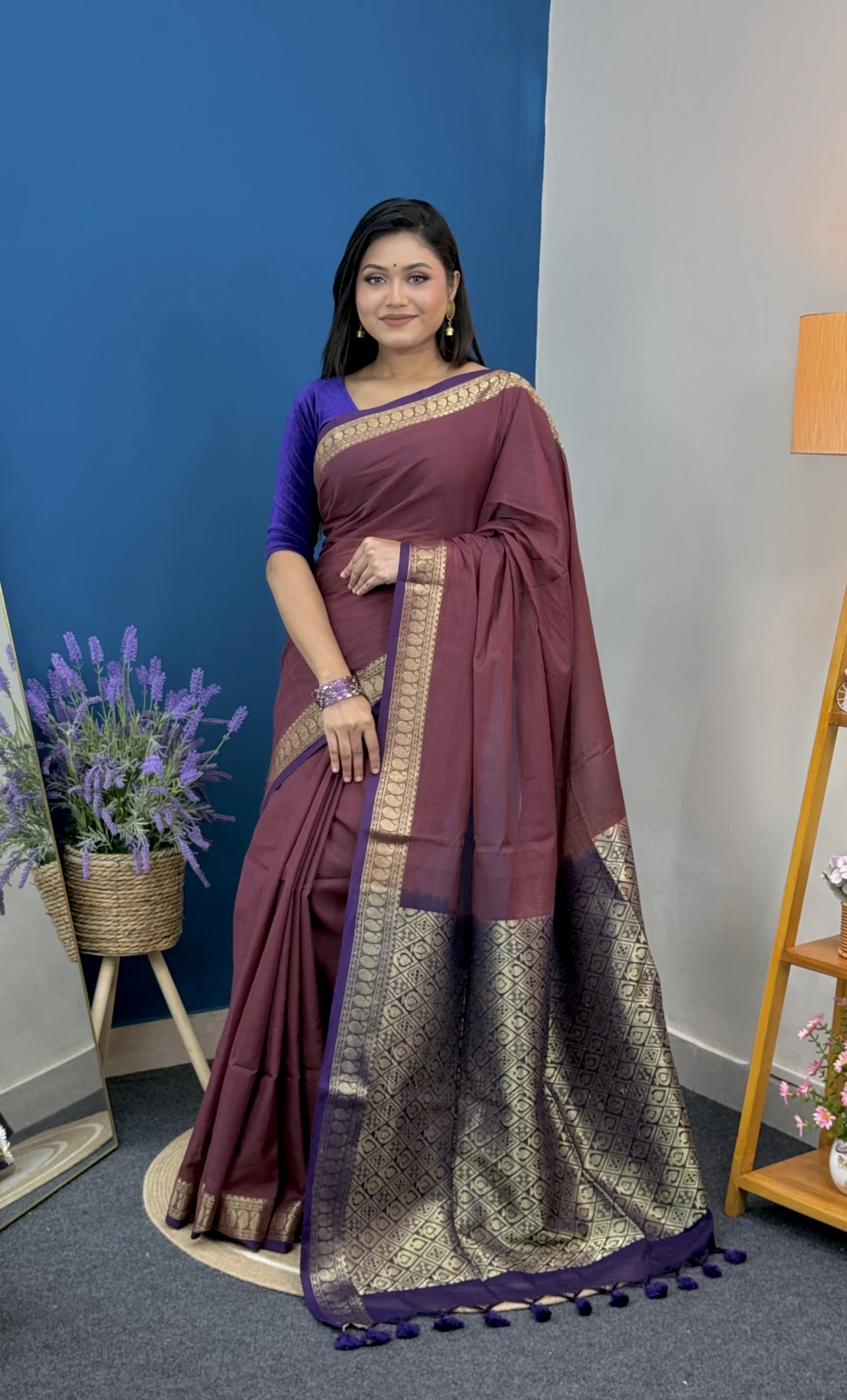 Maroon Purple Handloom Cotton Gadwal Saree