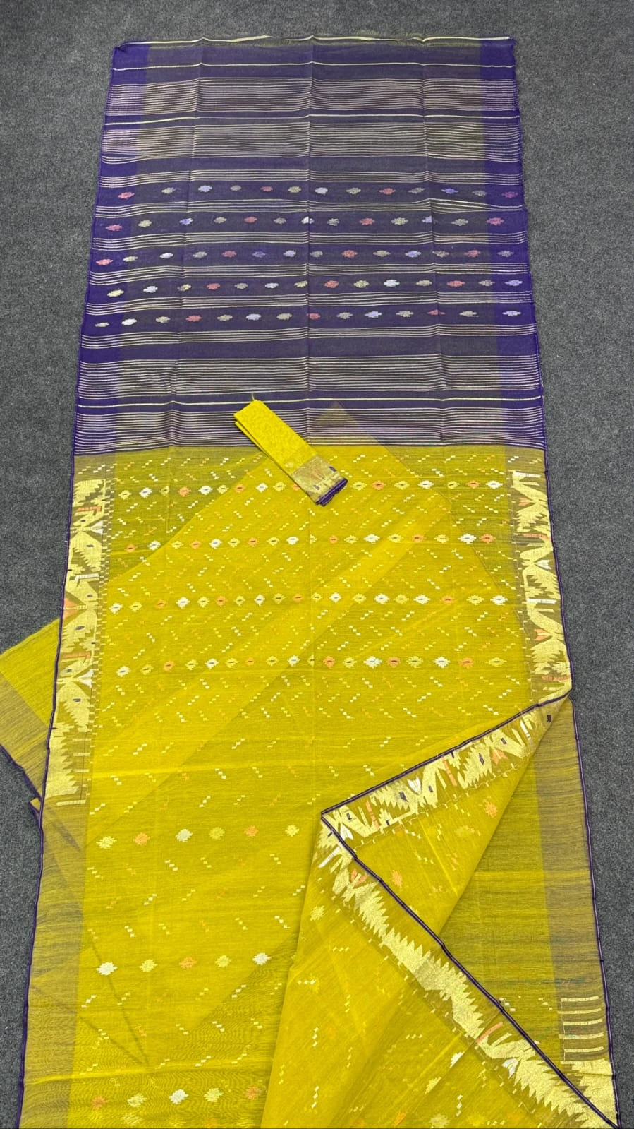 Light Olive & Purple Dhakai Jamdani Saree