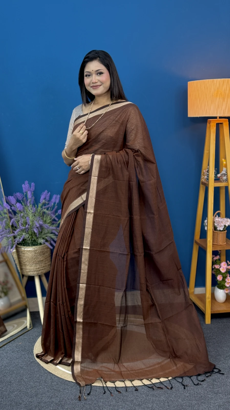 Rust Brown Kota Cotton Saree