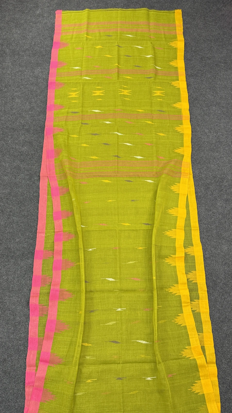 Olive Green & Pink Sylheti Manipuri Saree