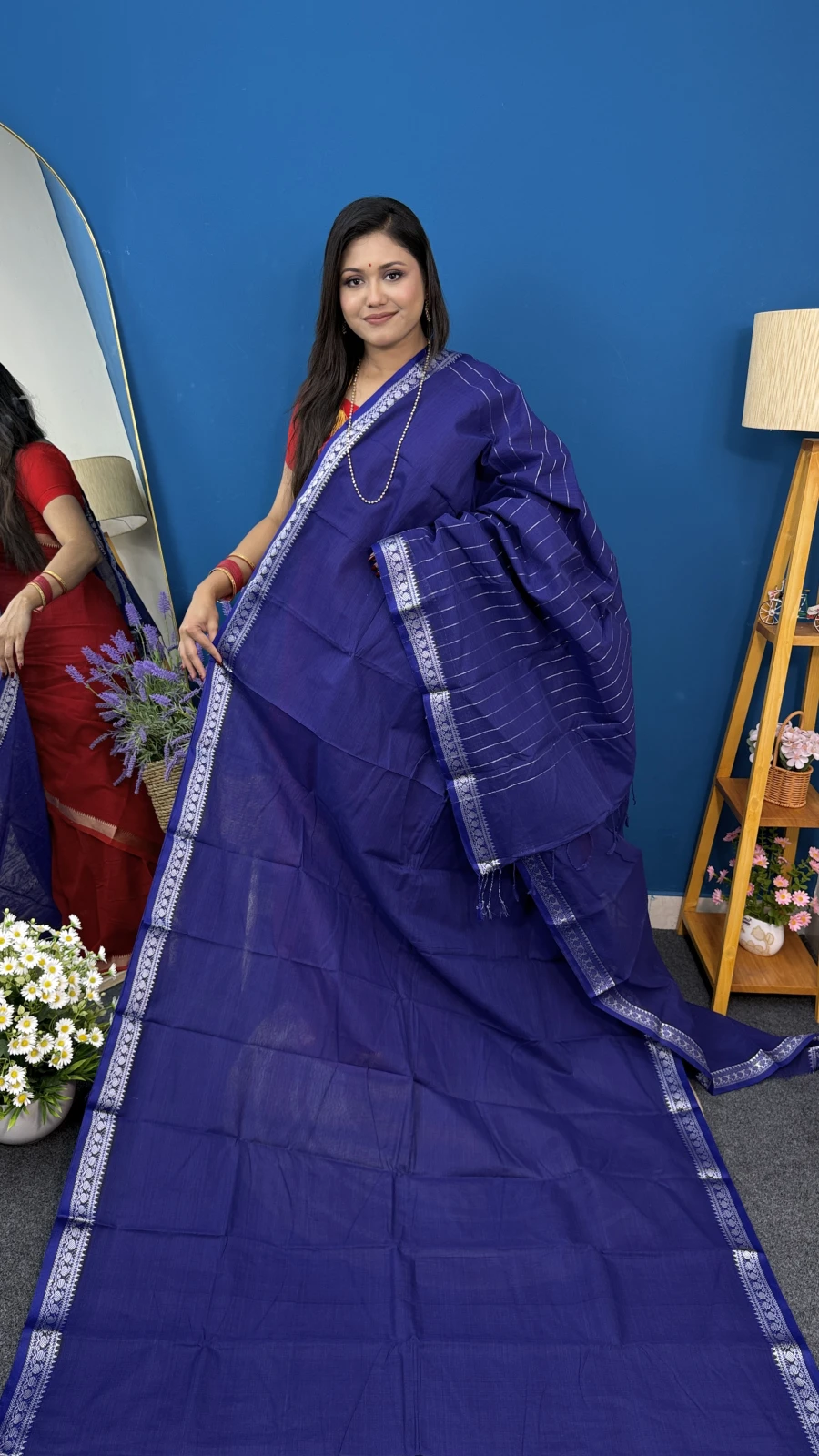 Violet Aarong Cotton Saree with Silver Border