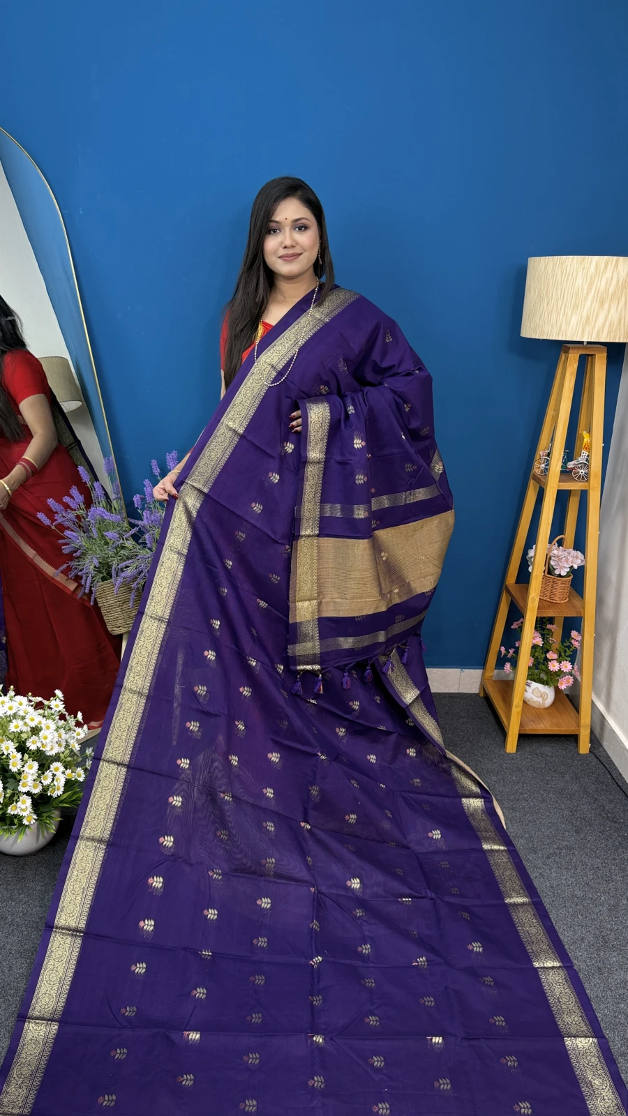 Purple Kosturi Cotton Saree with Golden Border