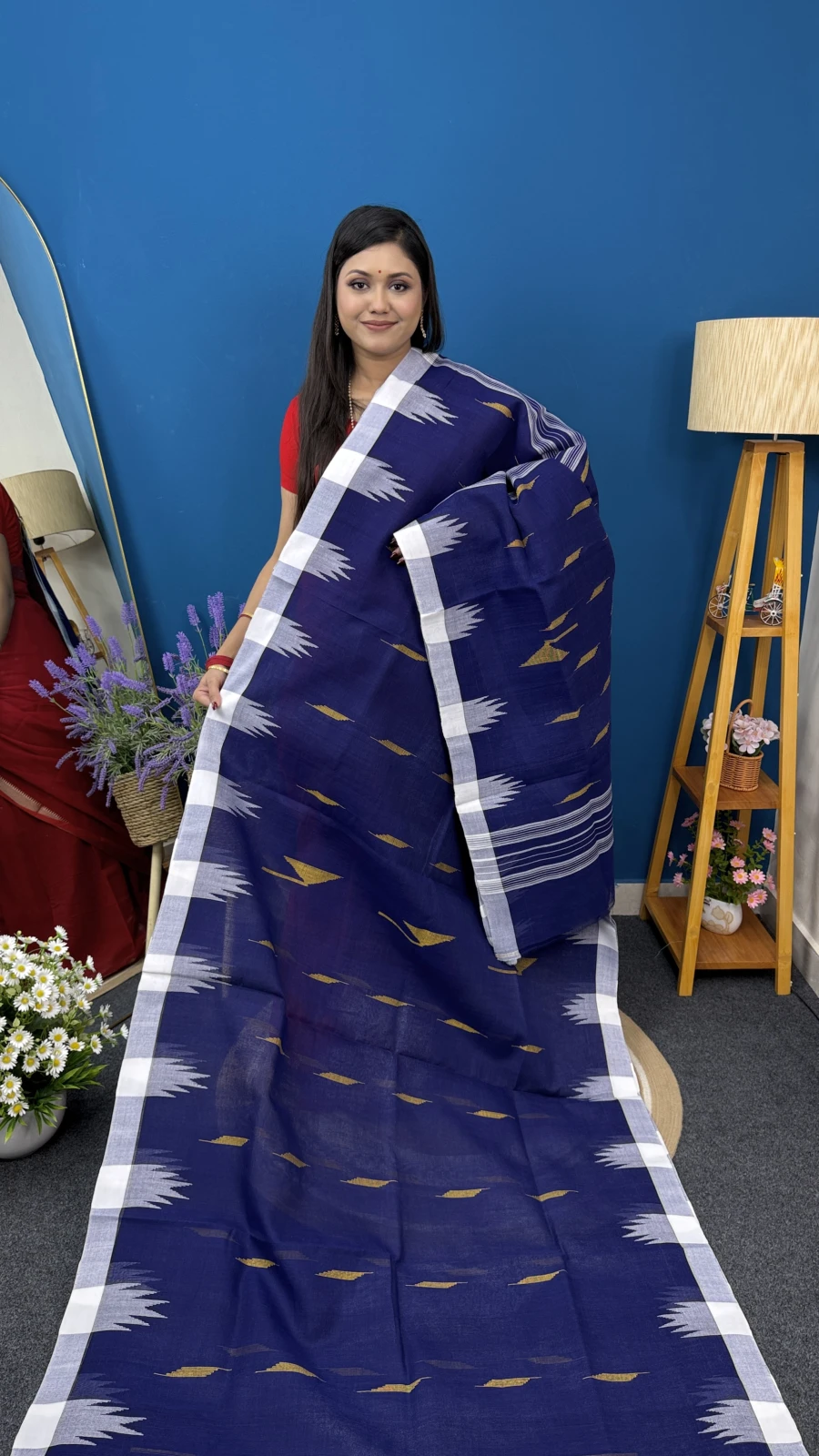 Navy Blue & White Sylheti Manipuri Saree