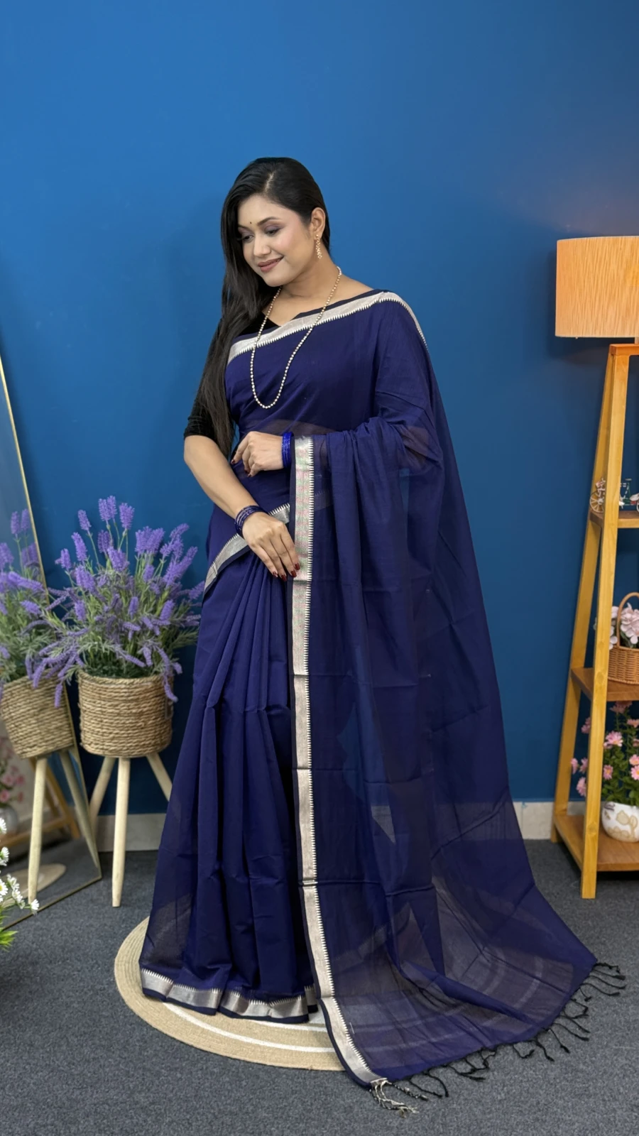 Navy Blue Kota Cotton Saree