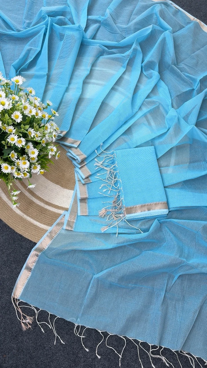 Sky Blue Kota Cotton Saree